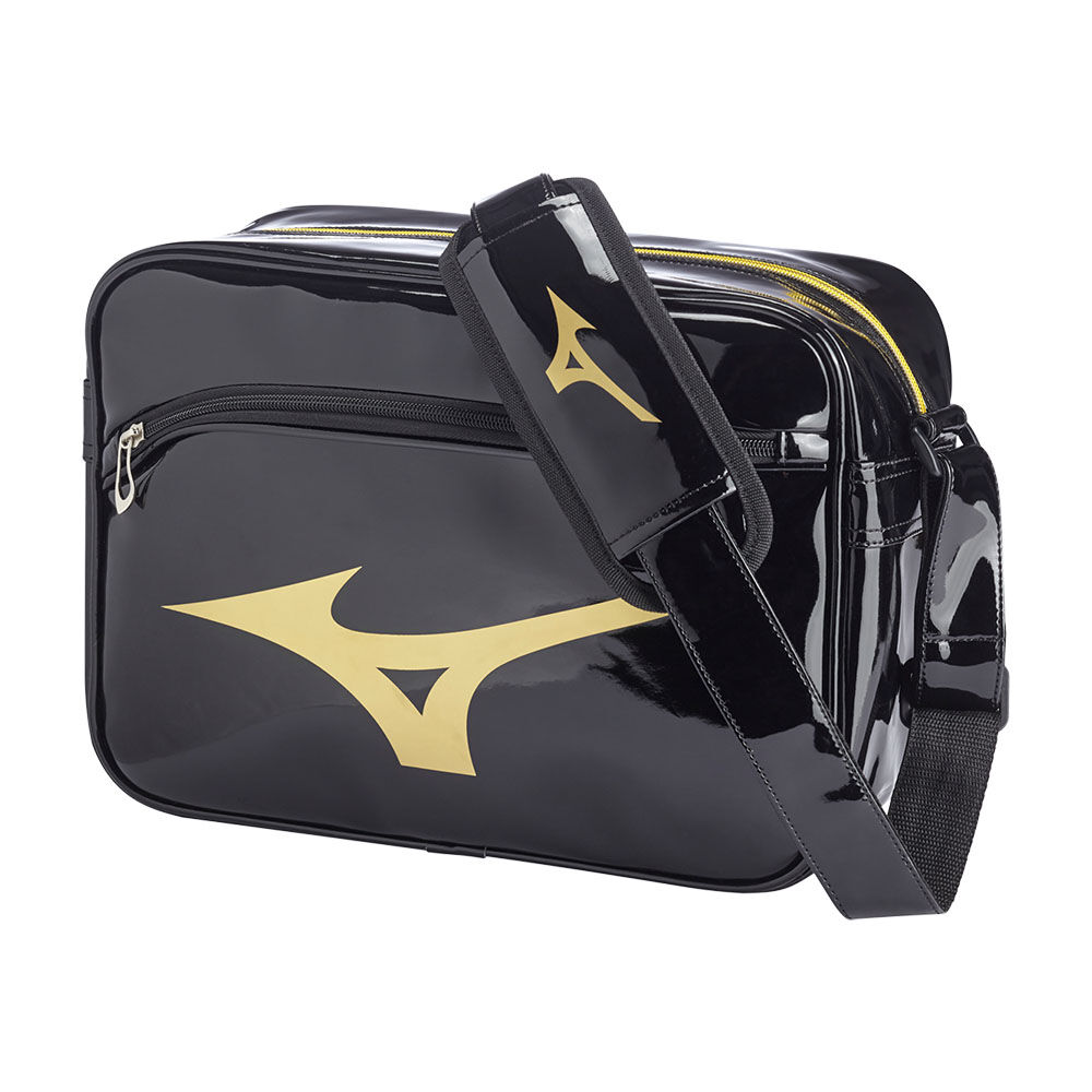 Mens Mizuno RB Enamel M Bag Black/Gold Philippines (PQLZEX782)